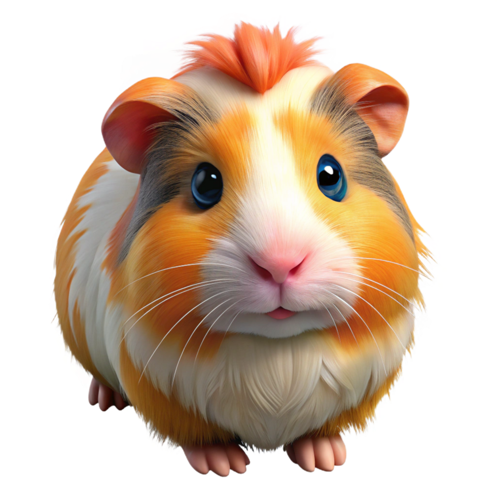 majestic whimsical organic Guinea pig, Abyssinian, multicolored, curious expression with Transparent Background detailed png