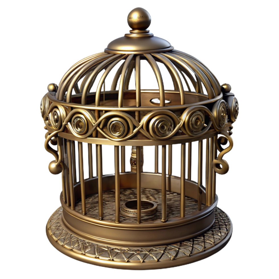 rare rustic Steampunk birdcage with ornate brass bars and intricate details with Transparent Background refined png
