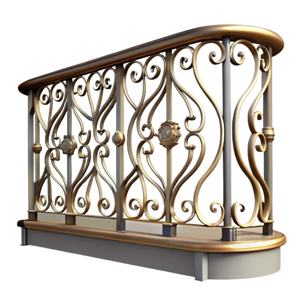 unforgettable classic Art Nouveau wrought iron balcony railing, with Transparent Background handcrafted png
