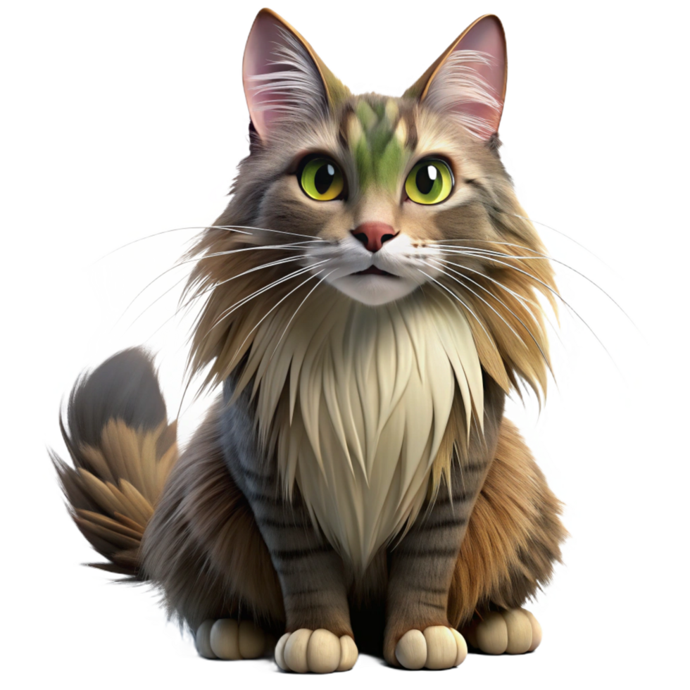 spectacular quintessential A grooming Maine cat with long fur with Transparent Background png