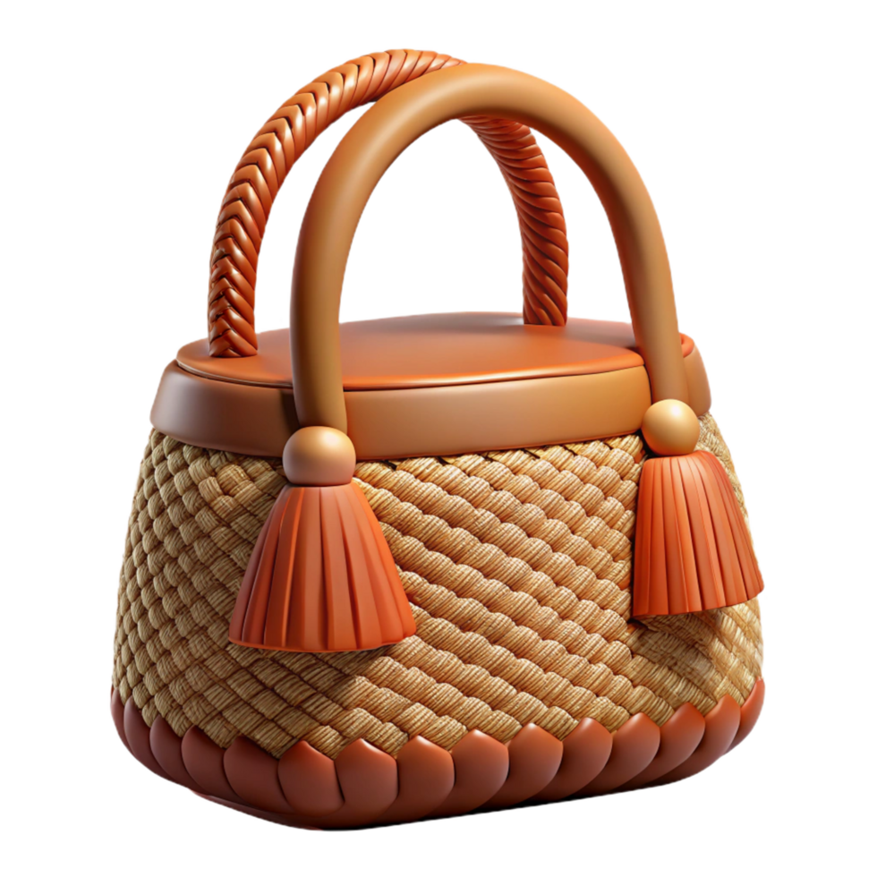exquisite playful art deco Ultra-detailed, photorealistic isolated cutout of a tribal woven bag with fringed edges with Transparent Background handcrafted png