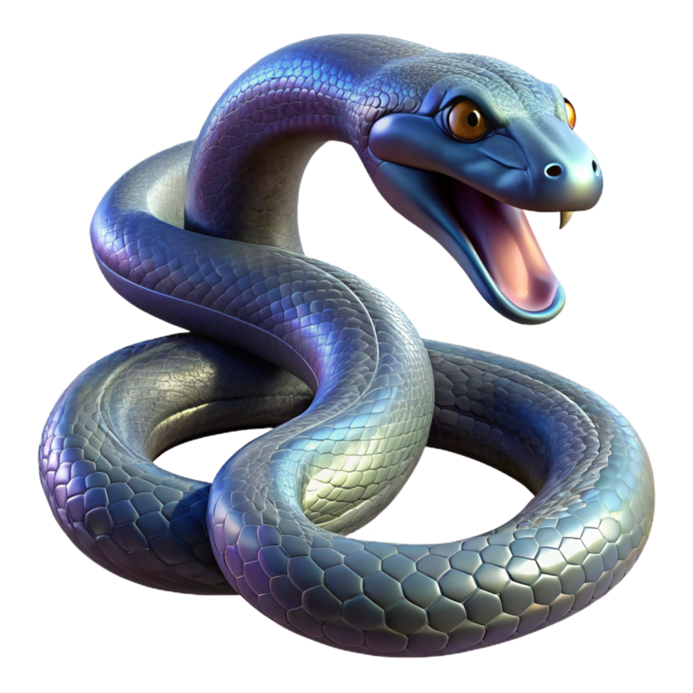acclaimed minimalist Photorealistic, isolated cutout Ultra-detailed professional render of a single Medusa snake, scales iridescent, forked tongue extended with Transparent Background elite png