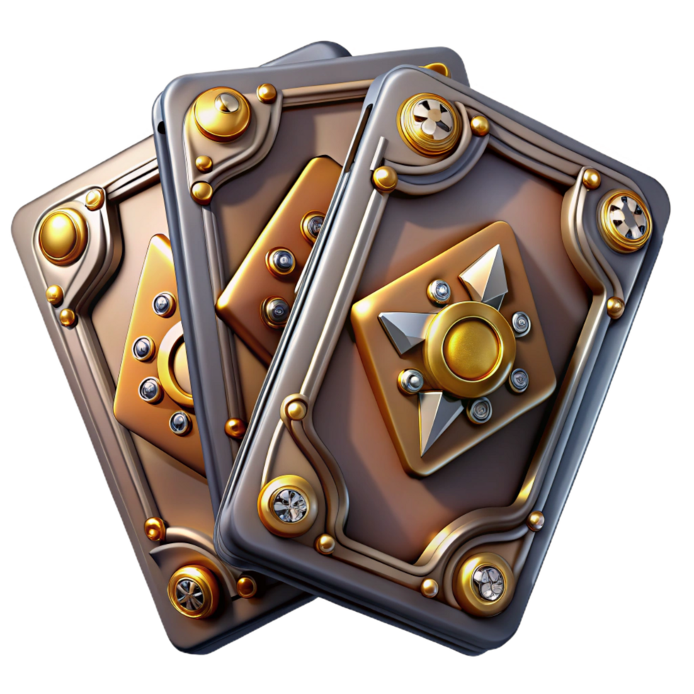 beautiful unparalleled Steampunk playing cards with ornate designs and metallic accents with Transparent Background png