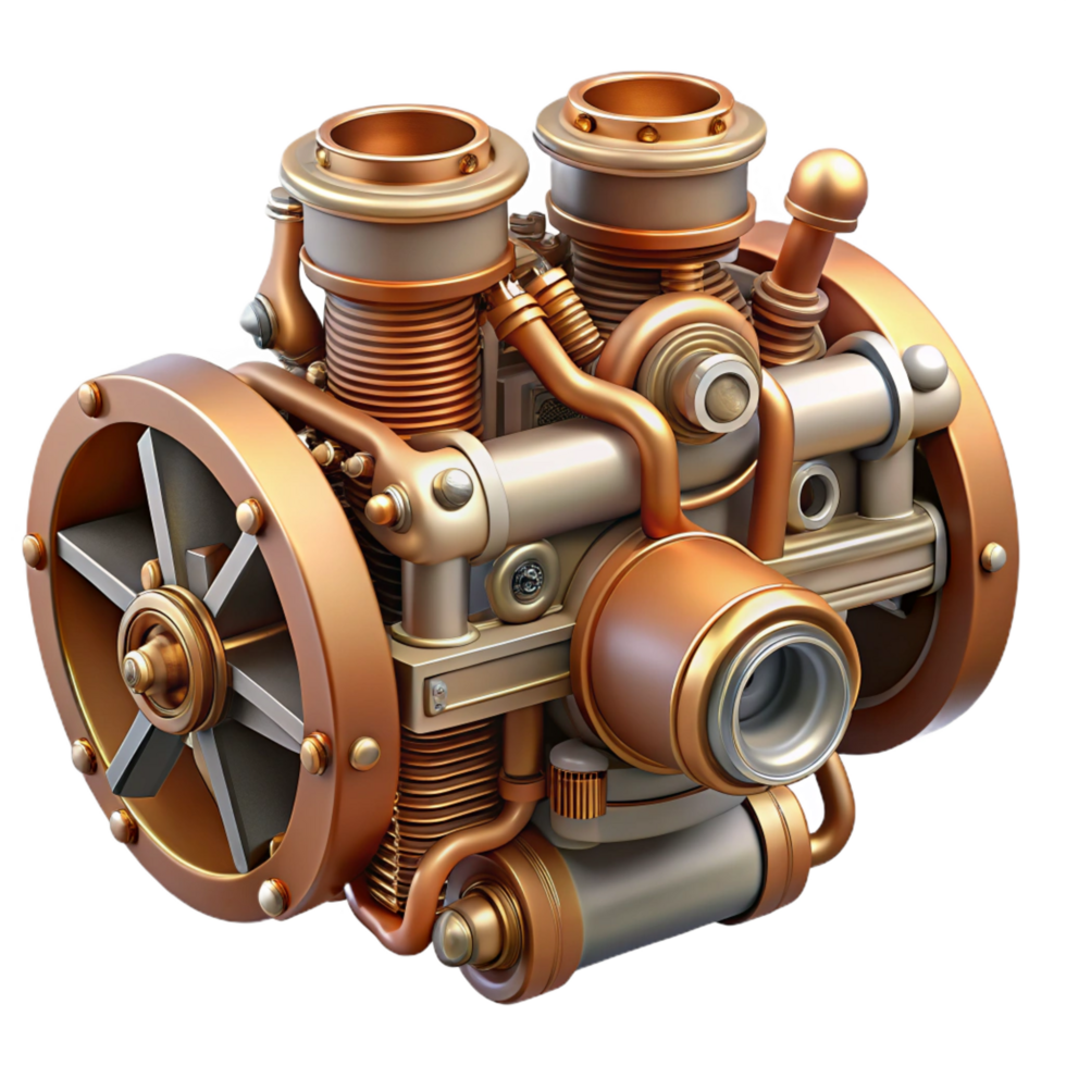 exquisite unparalleled Steampunk airship engine with pistons, gears, and copper pipes with Transparent Background png