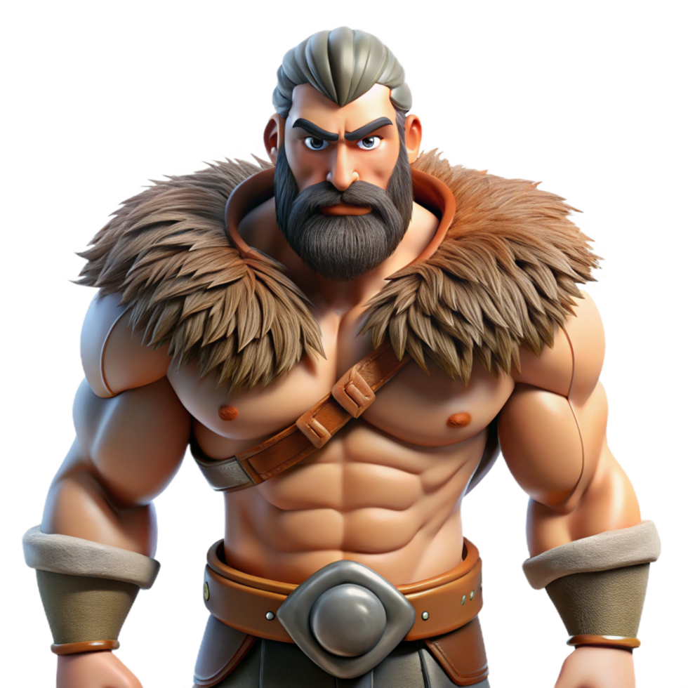 immaculate exemplary A muscular barbarian warrior wearing a bearskin pelt with Transparent Background png