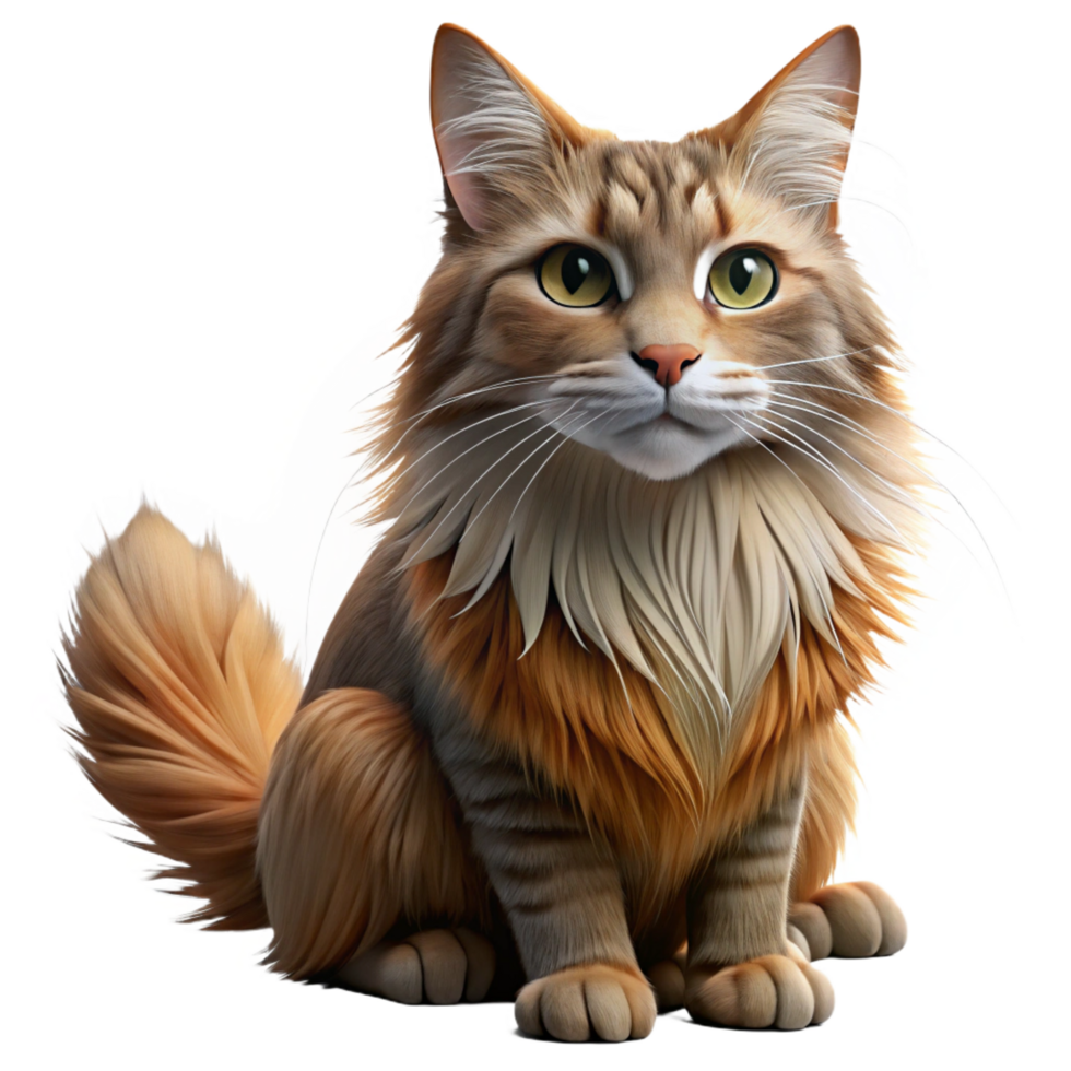 fascinating reflective victorian A grooming Maine cat with long fur with Transparent Background fine detail png