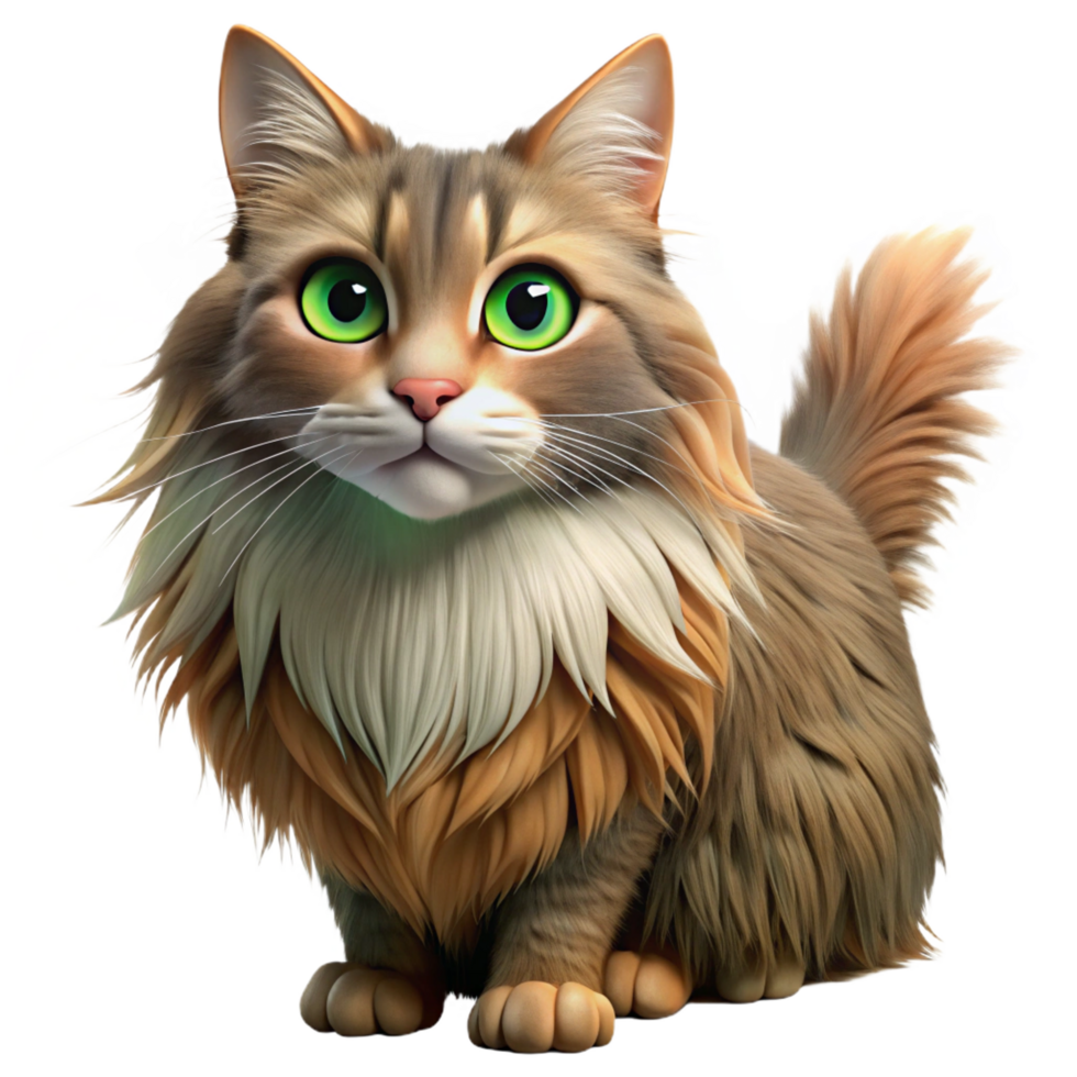 ethereal striking Maine cat, fluffy, long fur, green eyes with Transparent Background top-tier png