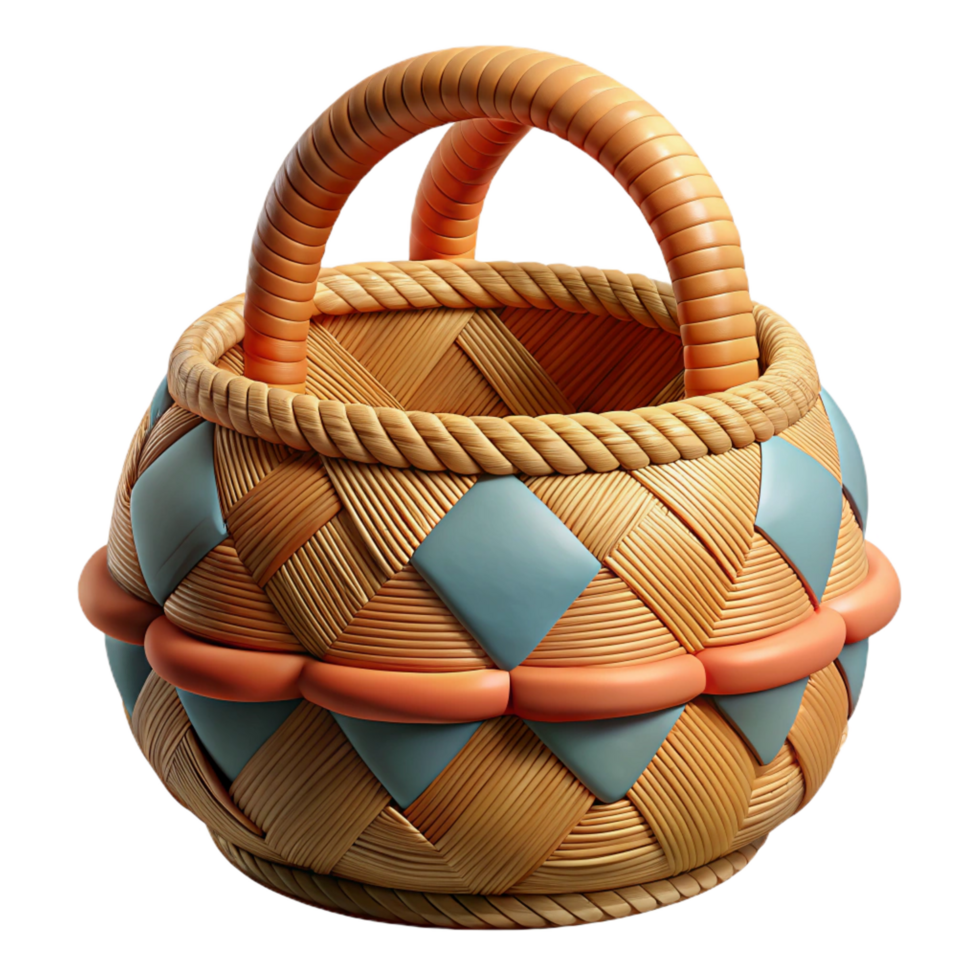 radiant baroque Hyper-specific professional render of an intricately woven tribal basket with dyed reeds and geometric patterns with Transparent Background crisp png