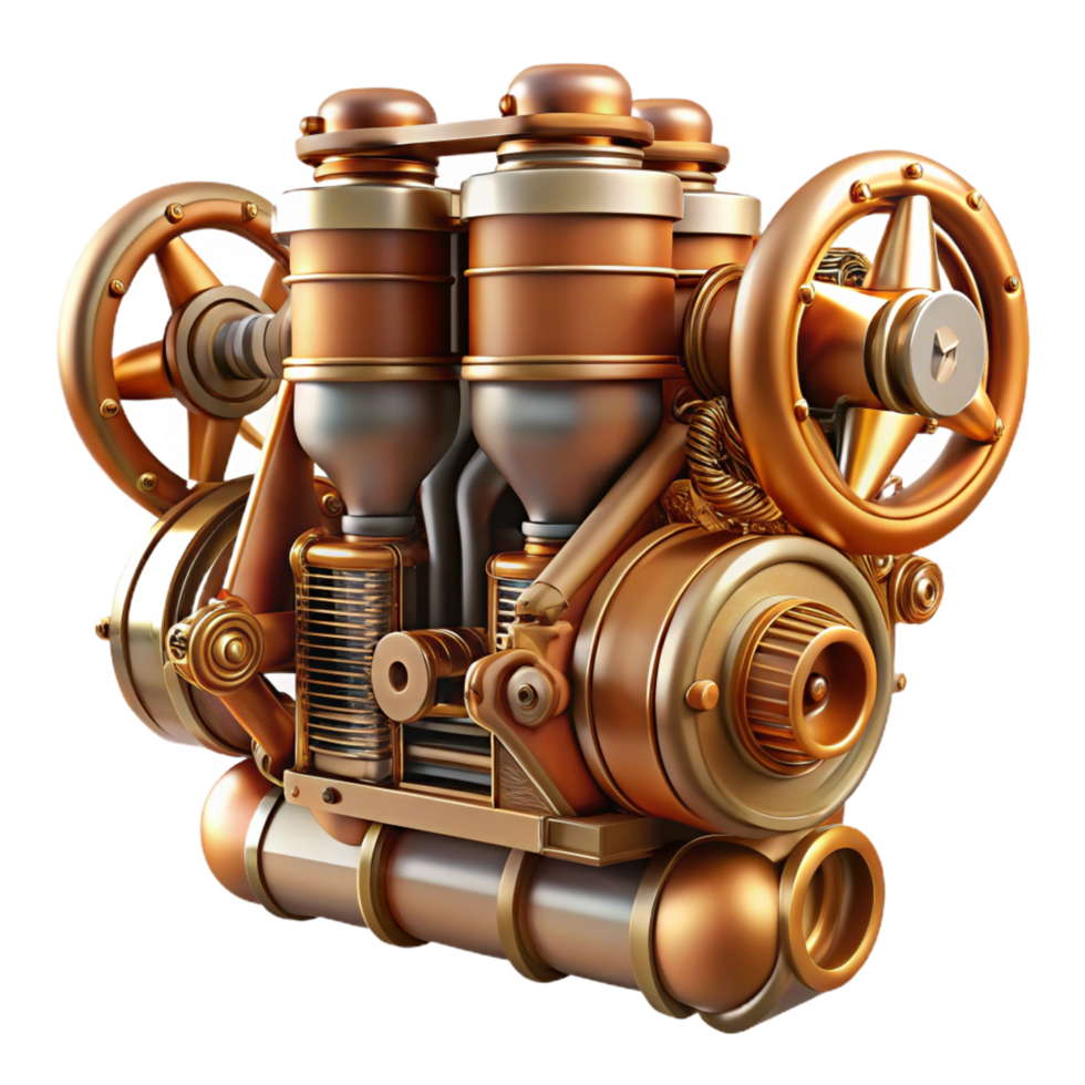 ethereal magnificent Steampunk airship engine with pistons, gears, and copper pipes with Transparent Background professional png