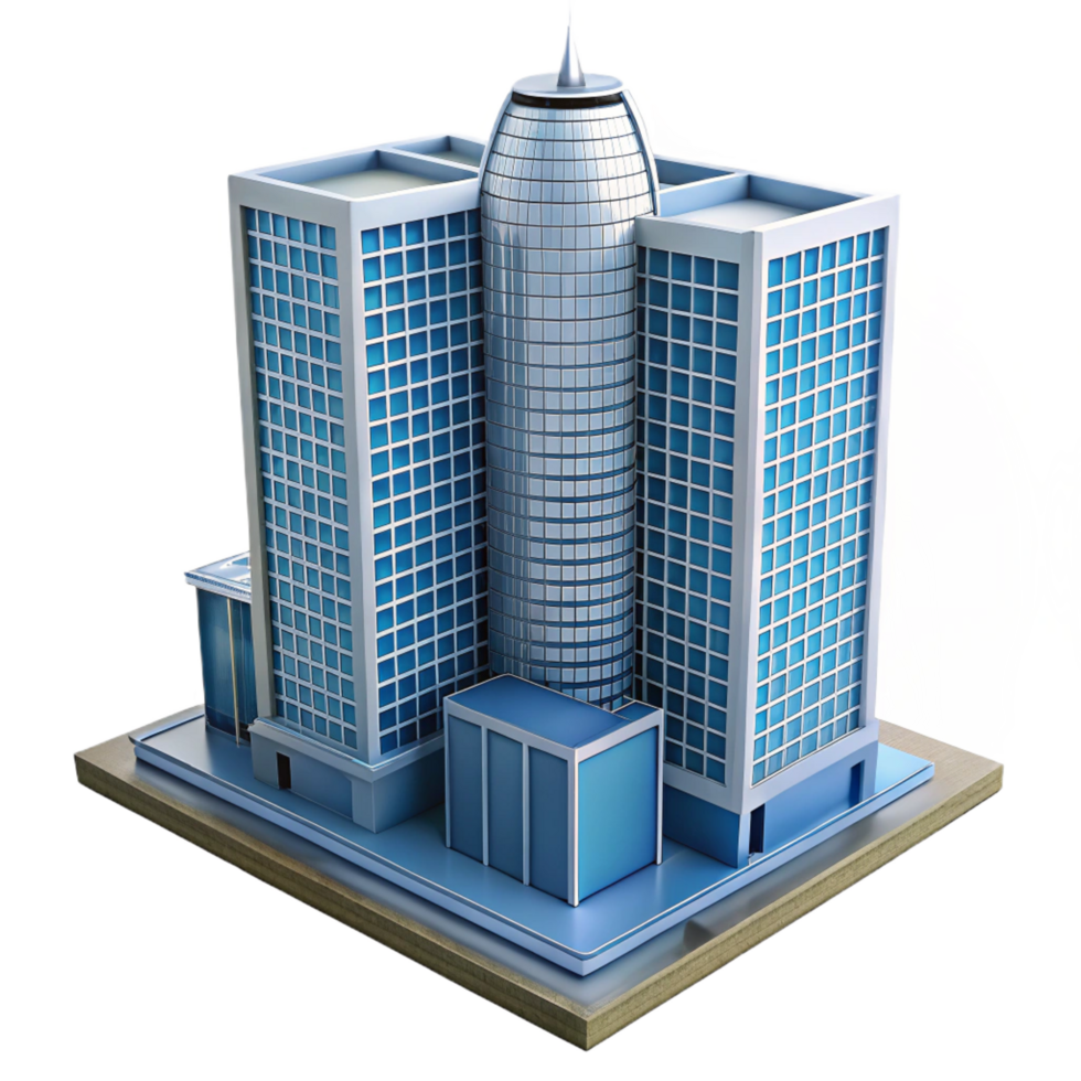 coveted contemporary Modern skyscraper architectural model, with Transparent Background museum quality png