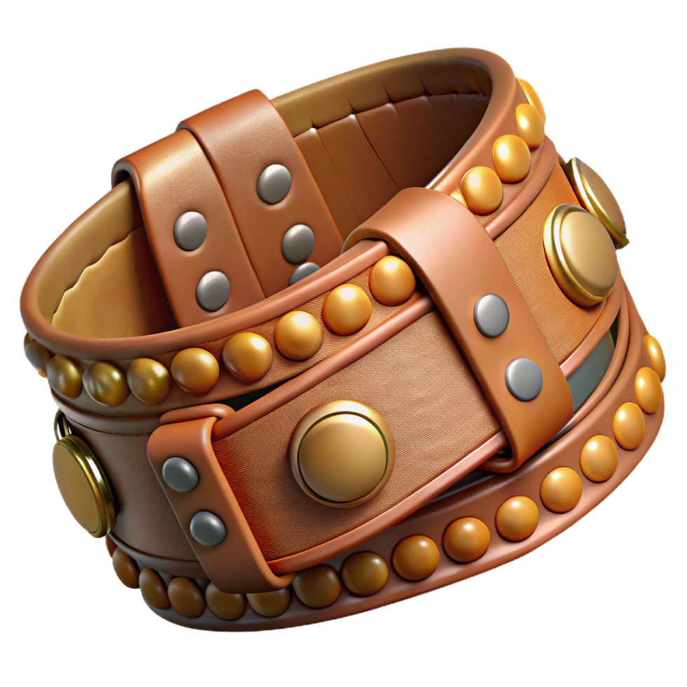energetic vibrant Photorealistic, ultra-detailed isolated cutout of a tribal belt made of woven leather and adorned with metal studs with Transparent Background museum quality png