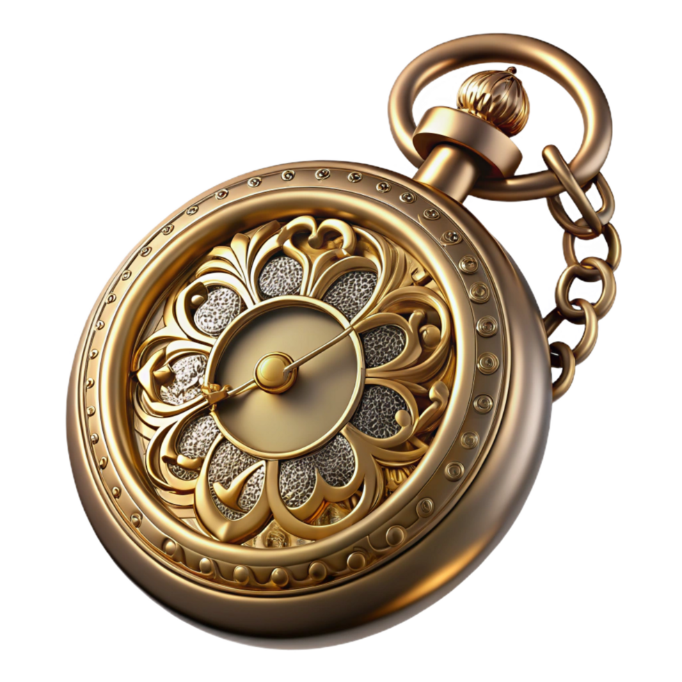 magnificent ethereal gothic Steampunk pocket watch with ornate filigree and Roman numerals with Transparent Background professional png