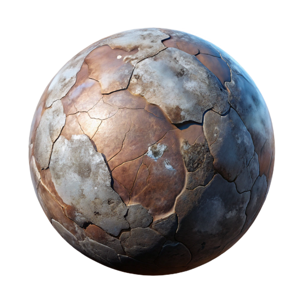 exemplary retro Photorealistic, ultra-detailed, isolated cutout of a single, rogue planet, barren surface, cracked terrain with Transparent Background fine detail png
