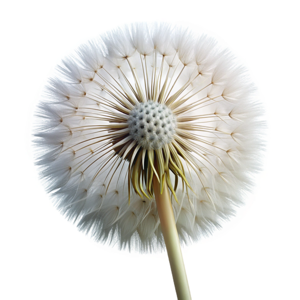 stunning standout Photorealistic ultra-detailed hyper-specific isolated cutout of a single dandelion seed head, delicate, intricate, floating, with Transparent Background png