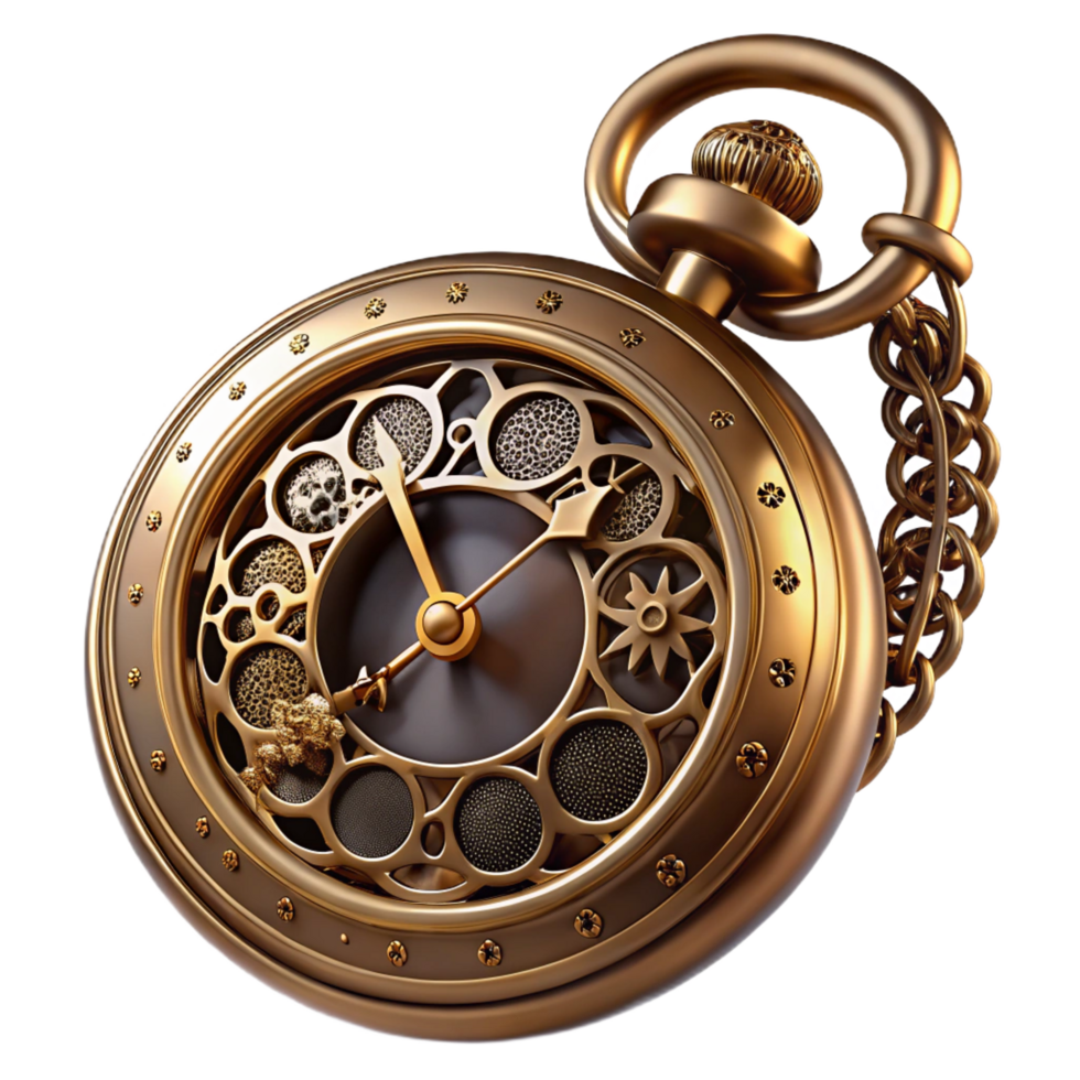 magnificent quintessential Steampunk pocket watch with filigree and Roman numerals with Transparent Background png