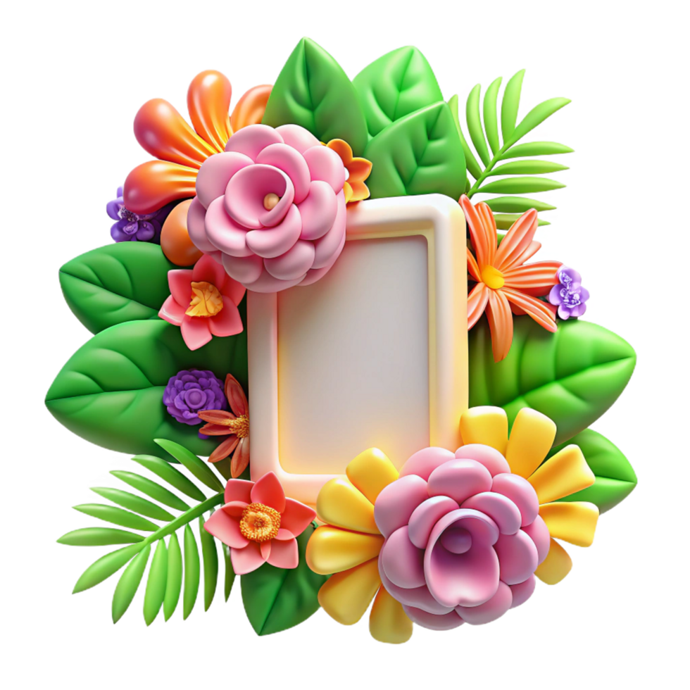 A colorful frame with flowers and leaves png