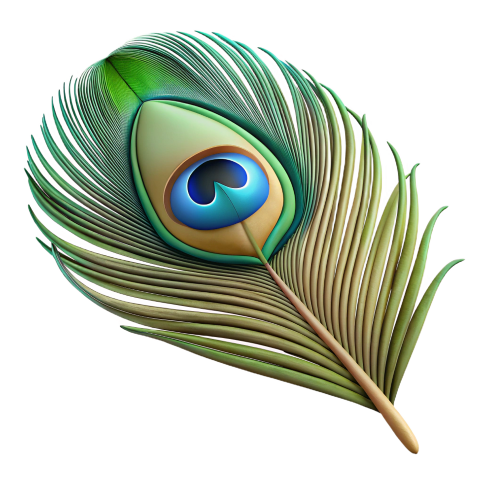 melancholic picturesque Hyper-specific, isolated cutout Photorealistic, concept art style Single Hera's Peacock Feather, iridescent, eye detail with Transparent Background perfect clarity png
