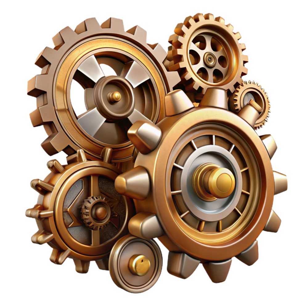 mesmerizing tropical Steampunk gear set with various sizes and intricate details with Transparent Background high quality png