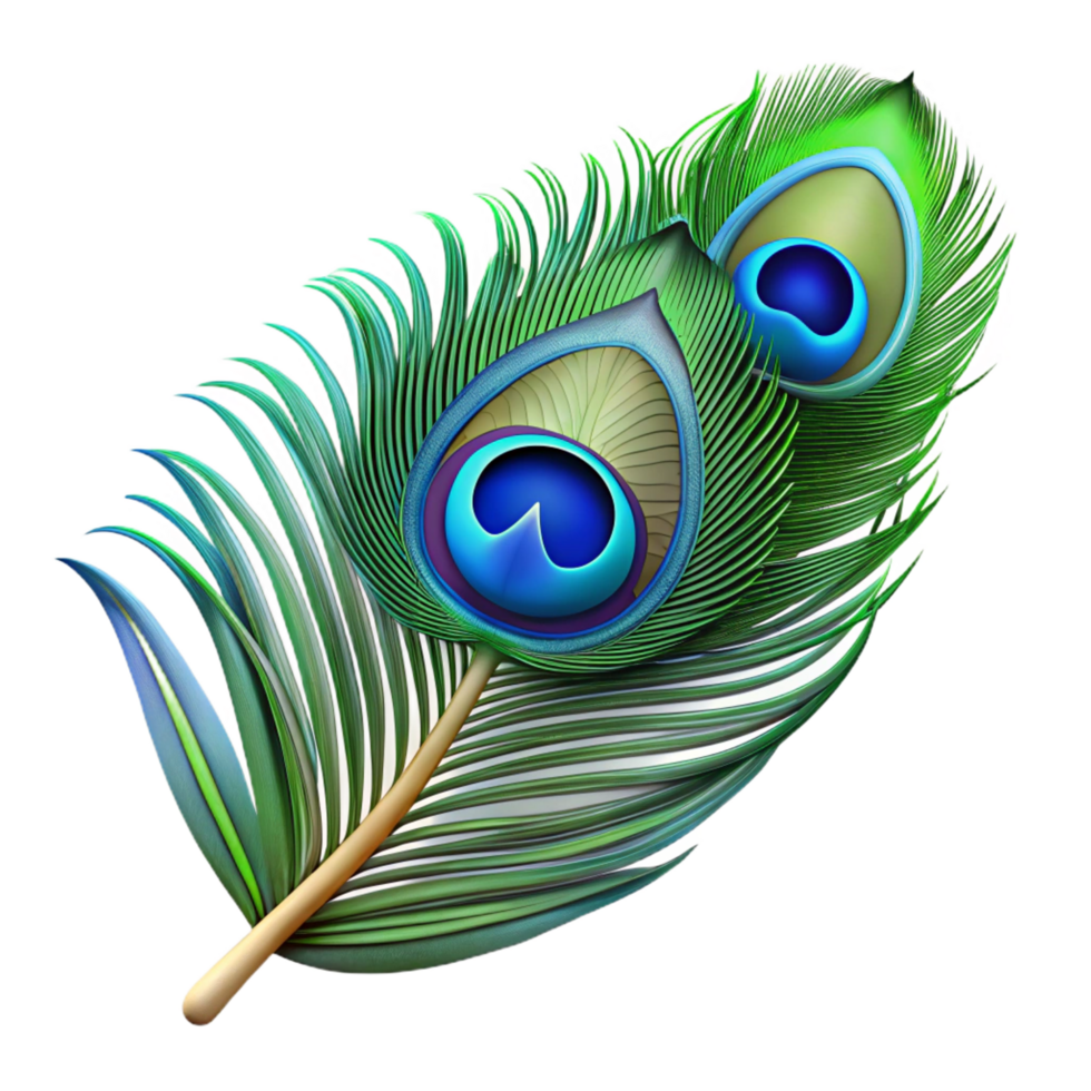 picturesque exceptional Ultra-detailed isolated cutout of a hyper-specific photorealistic peacock feather, iridescent, blue and green eye, detailed barbs, with Transparent Background png