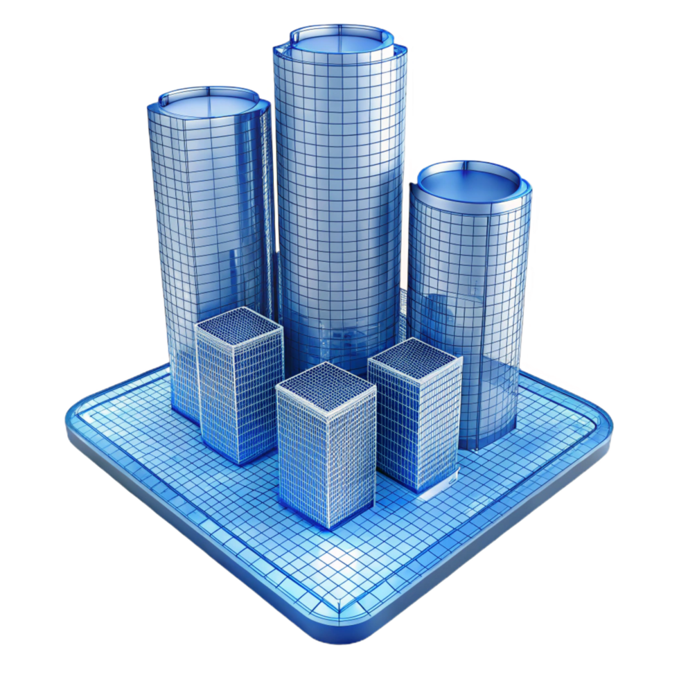 elegant tranquil nordic Skyscraper blueprint architectural drawing with Transparent Background precision png