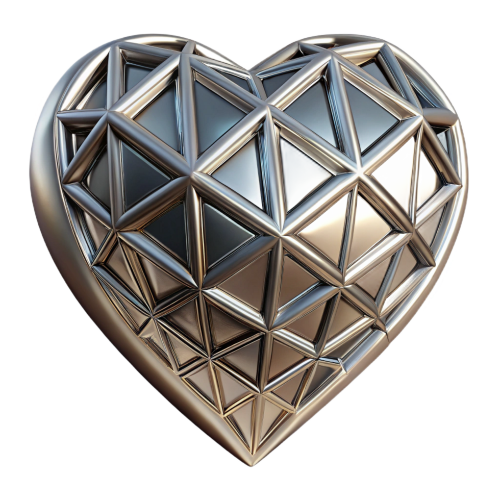 splendid timeless A metallic, geometric heart with intricate engravings with Transparent Background png