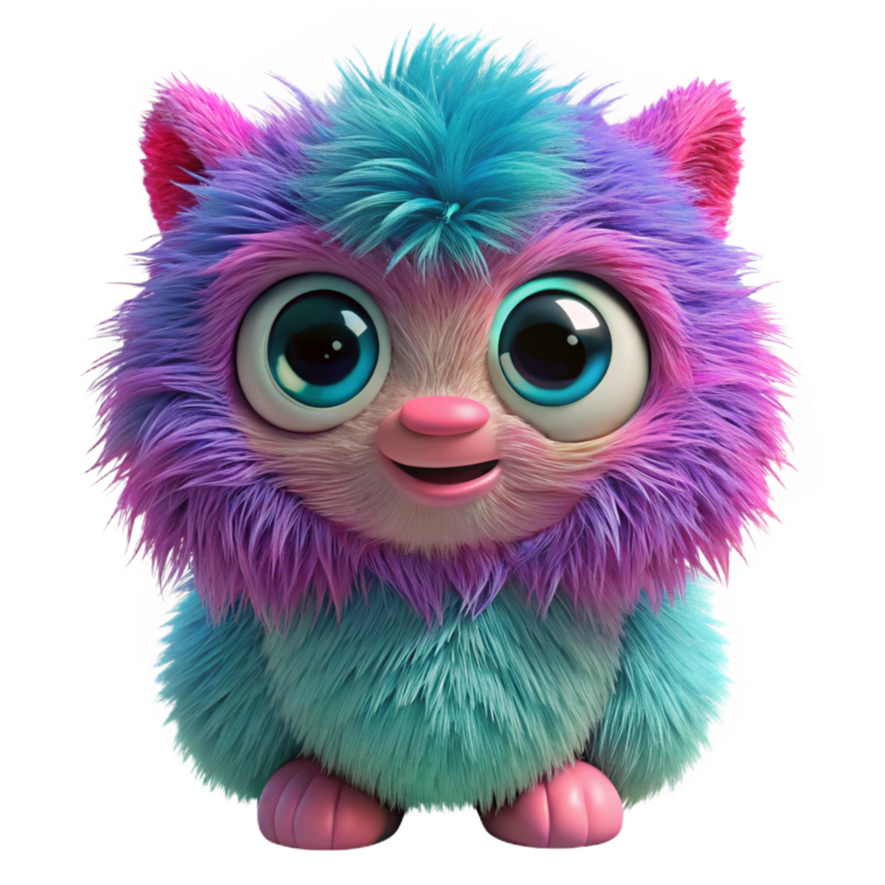 acclaimed industrial A cute, fluffy, fantasy creature, large eyes, colorful fur with Transparent Background impeccable png