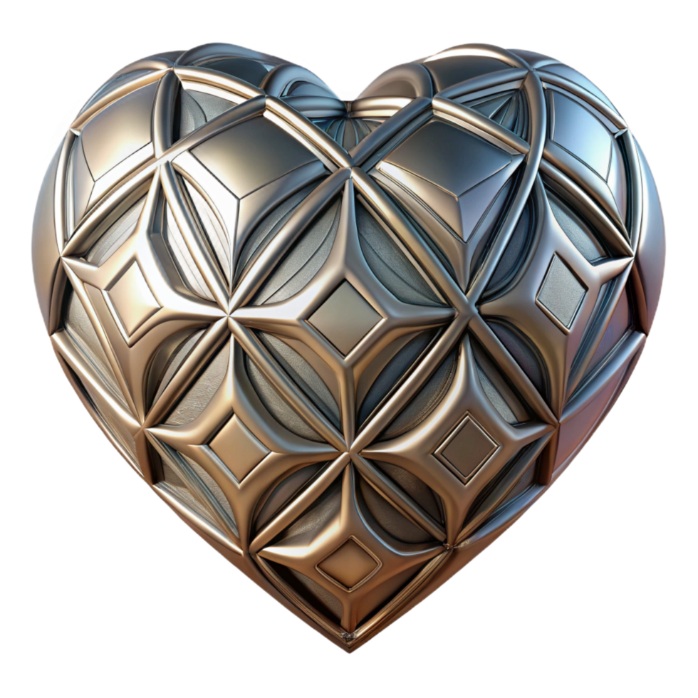 sought-after impressionist A metallic, geometric heart with intricate engravings with Transparent Background authentic png