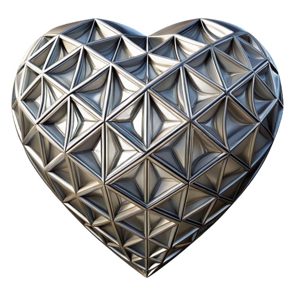 dramatic art deco A metallic, geometric heart with intricate engravings with Transparent Background ultra HD png