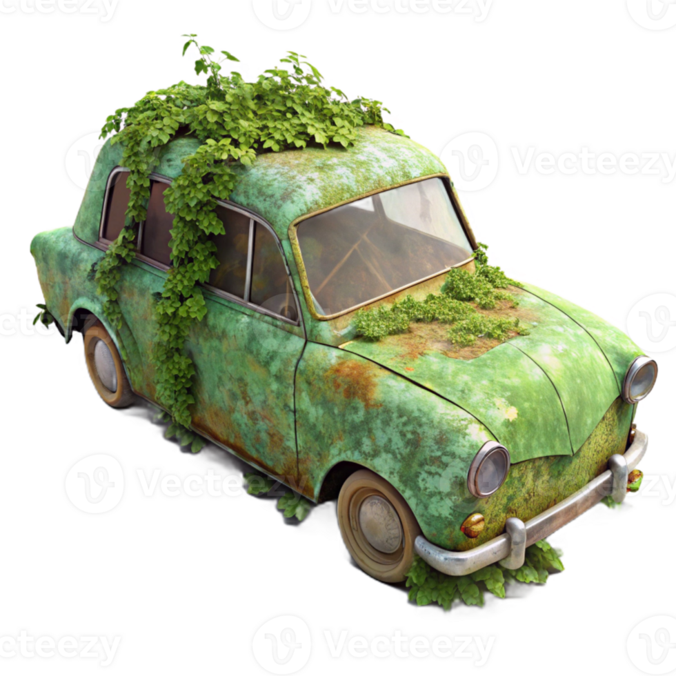 magnificent modern Abandoned Car Covered in Vines Cutout Transparent Background detailed png