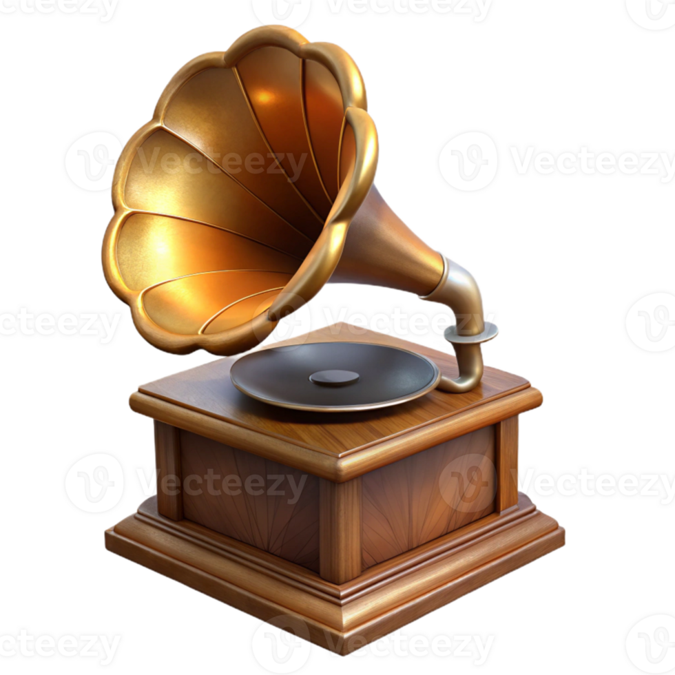extraordinary modern Antique Gramophone Cutout with Horn and Wooden Base professional png