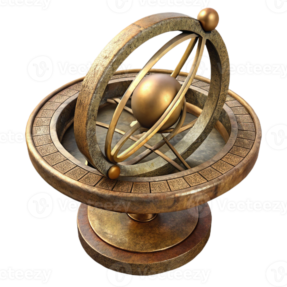 impressive minimalist Antique Astrolabe Side View Cutout Transparent Background high resolution png