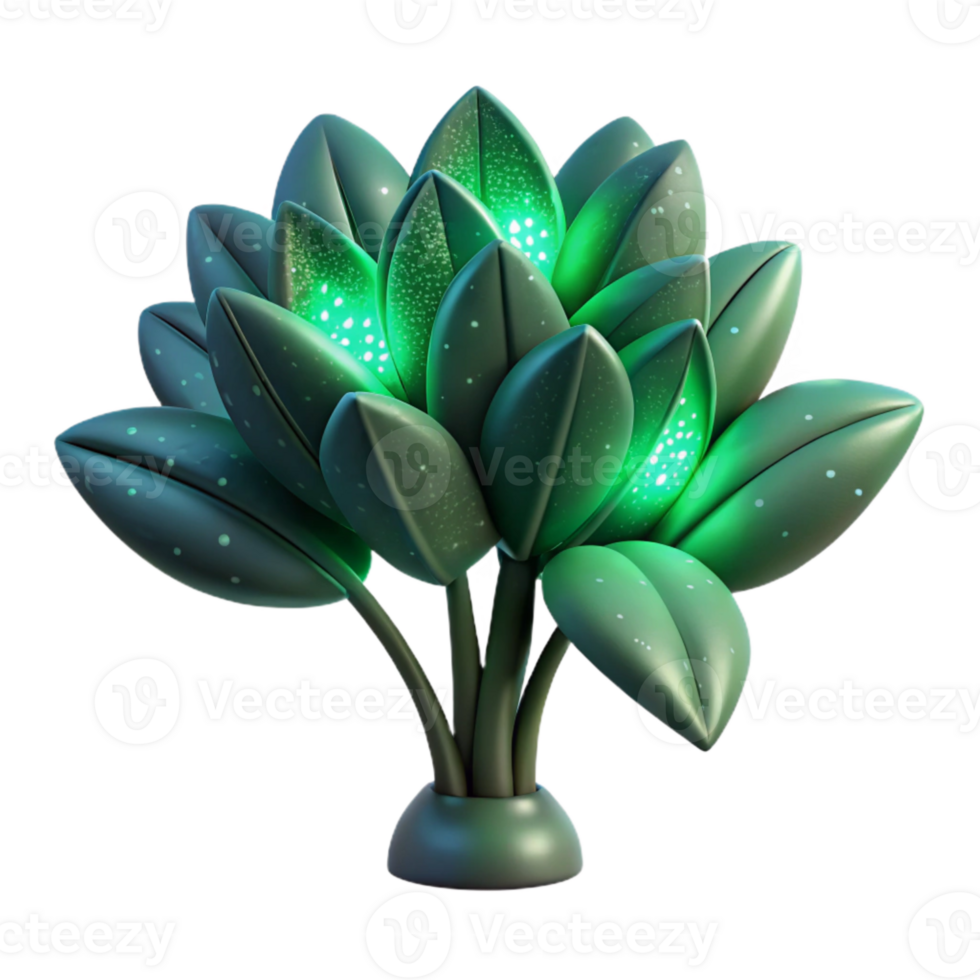 beautiful minimalist Automated Nature Cutout Dark Green Bio-luminescent Plant premium png