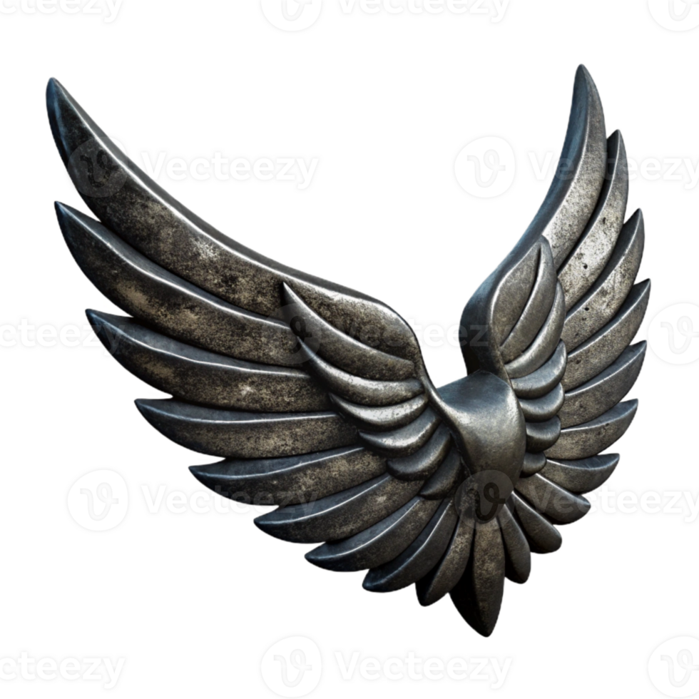 elegant rustic Black Iron Wings Silhouette Cutout on Transparent Background professional png