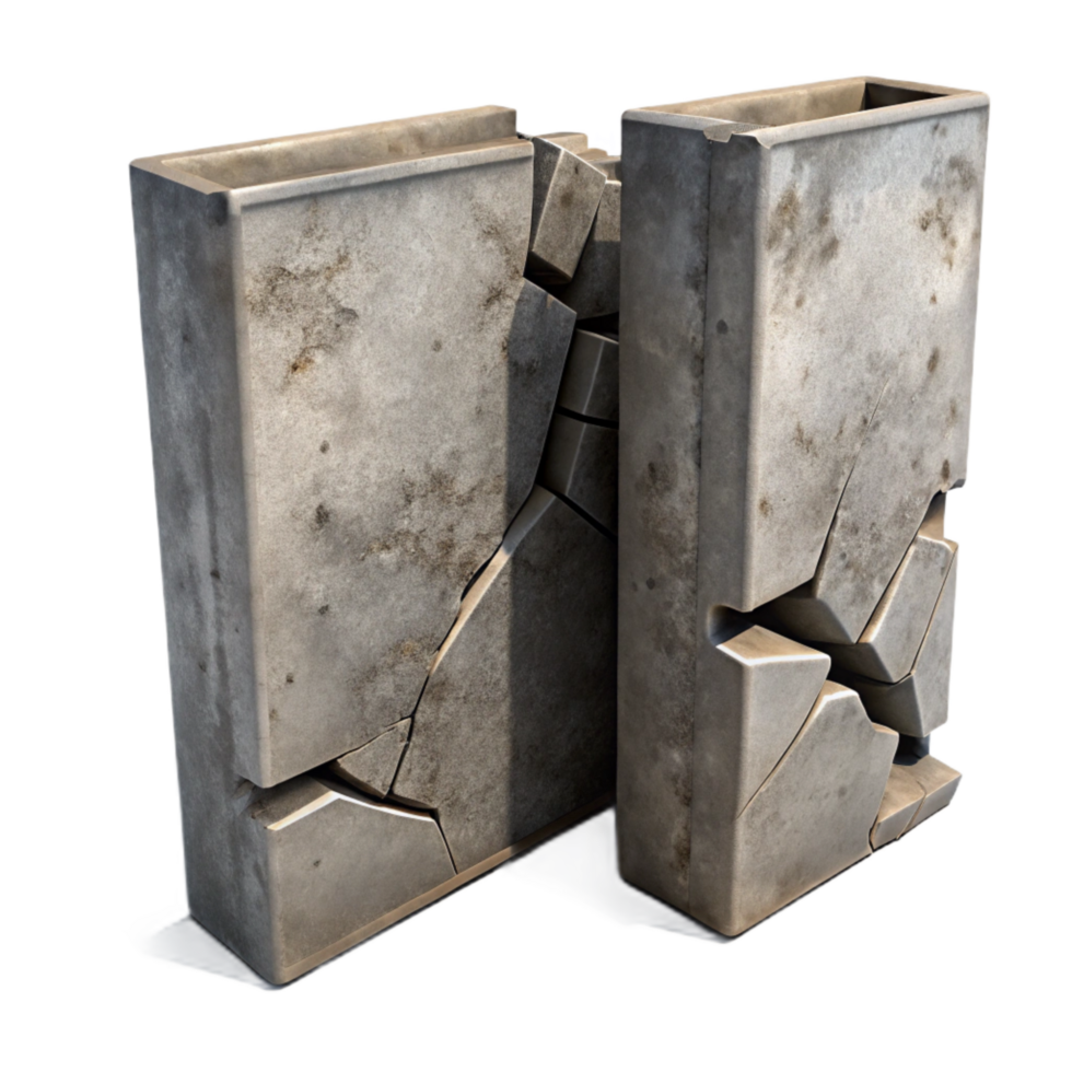 impressive contemporary Broken Concrete Wall Section with Dark Shadows Isolated original png