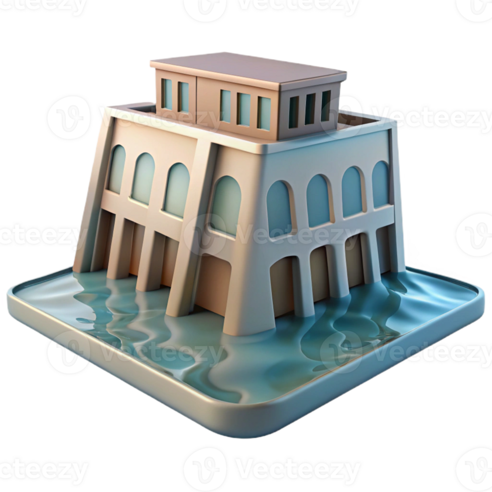 impressive modern Building Distorted Reflection in Choppy Water Isolated detailed png