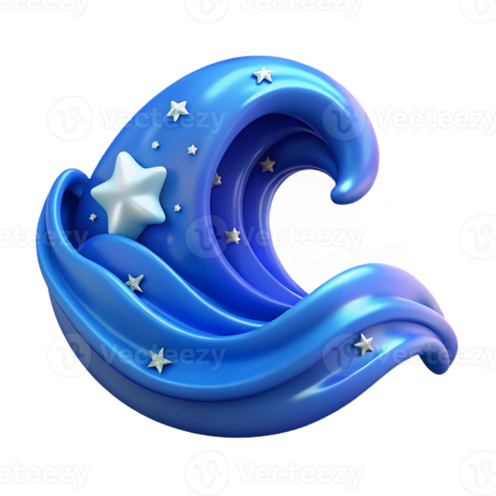 beautiful minimalist Celestial Ocean Blue Wave Cutout with Starry Details professional png