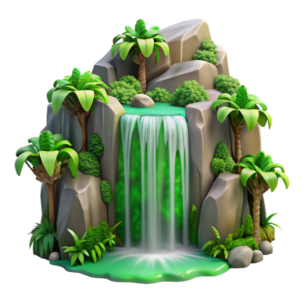 stunning abstract Cascading Waterfall with Green Foliage Transparent Element professional png