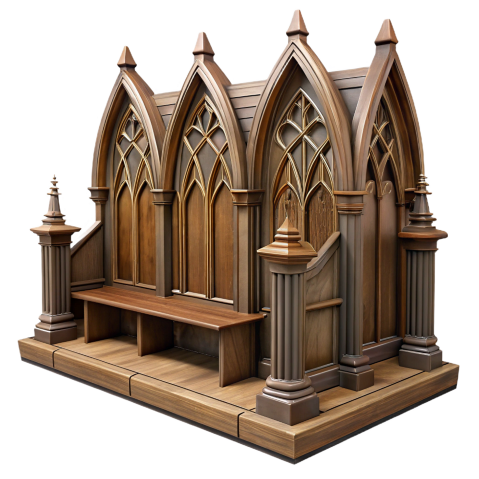 stunning modern Cathedral Choir Stalls Cutout Dark Wood Intricate Detail Isolated high resolution png