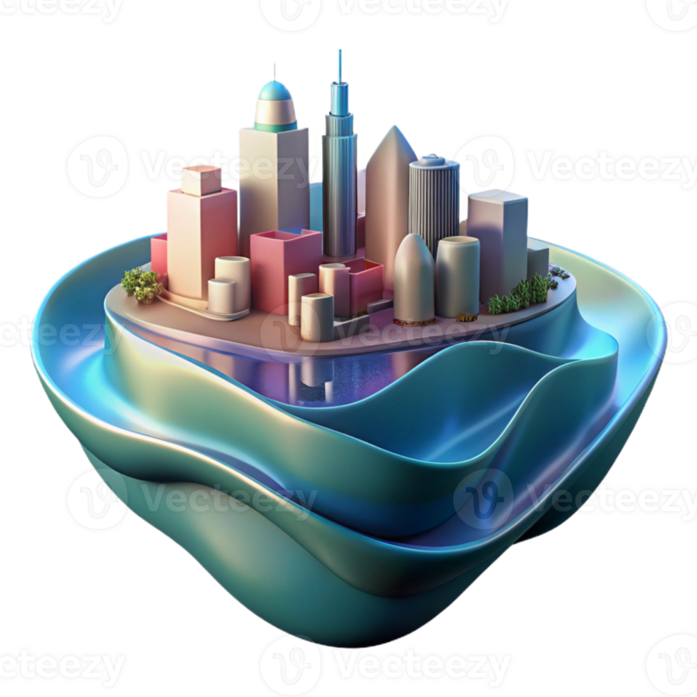 beautiful minimalist Cityscape Distorted Reflection in Wavy Water Isolated authentic png