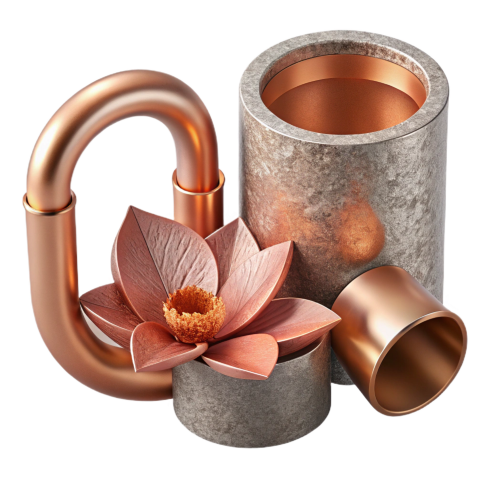beautiful artistic Copper Pipe and Dried Lavender Sprig Cutout Transparent Background genuine png