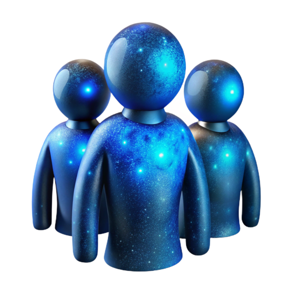 serene creative Cosmic Traveler Group Silhouette Isolated with Blue Lighting authentic png