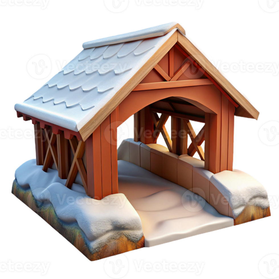 elegant rustic Covered Bridge Winter Scene Isolated Element high quality png