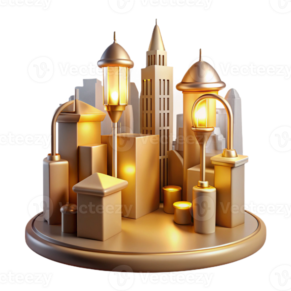 dramatic rustic Crepuscular City with Golden Streetlights Cutout detailed png