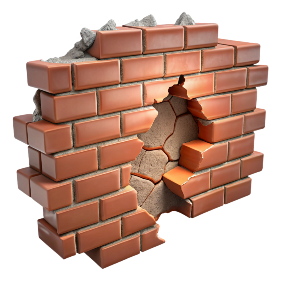 beautiful classic Cracked Wall with Exposed Bricks Cutout detailed png