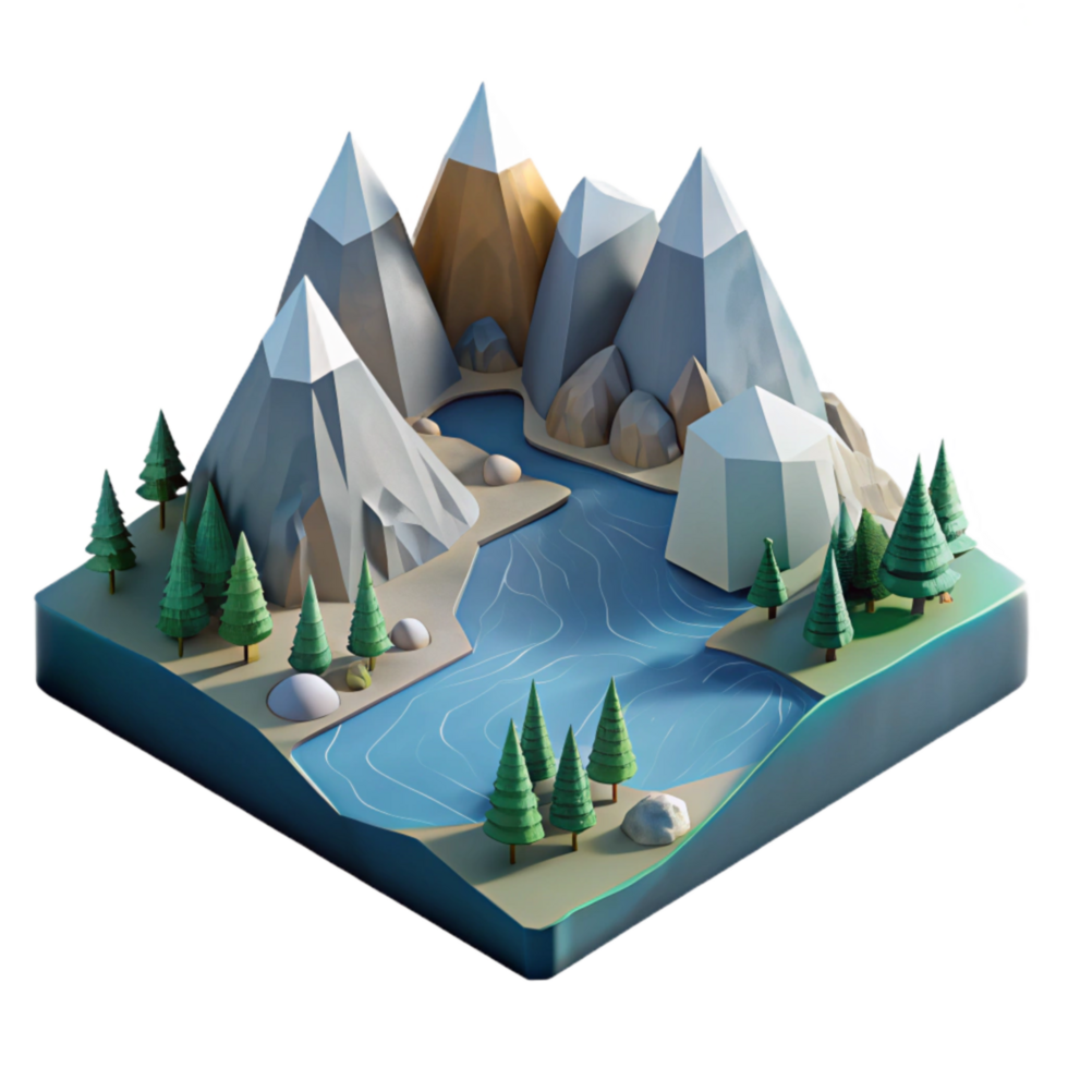magnificent abstract Cutout Fjord Landscape Geometric Design Transparent Background detailed png