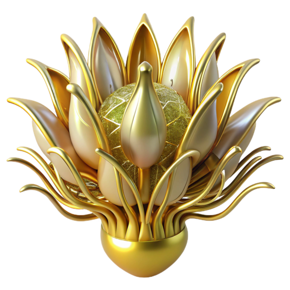 serene contemporary Cybernetic Botanical Transparent Background Golden Filamentous Form genuine png