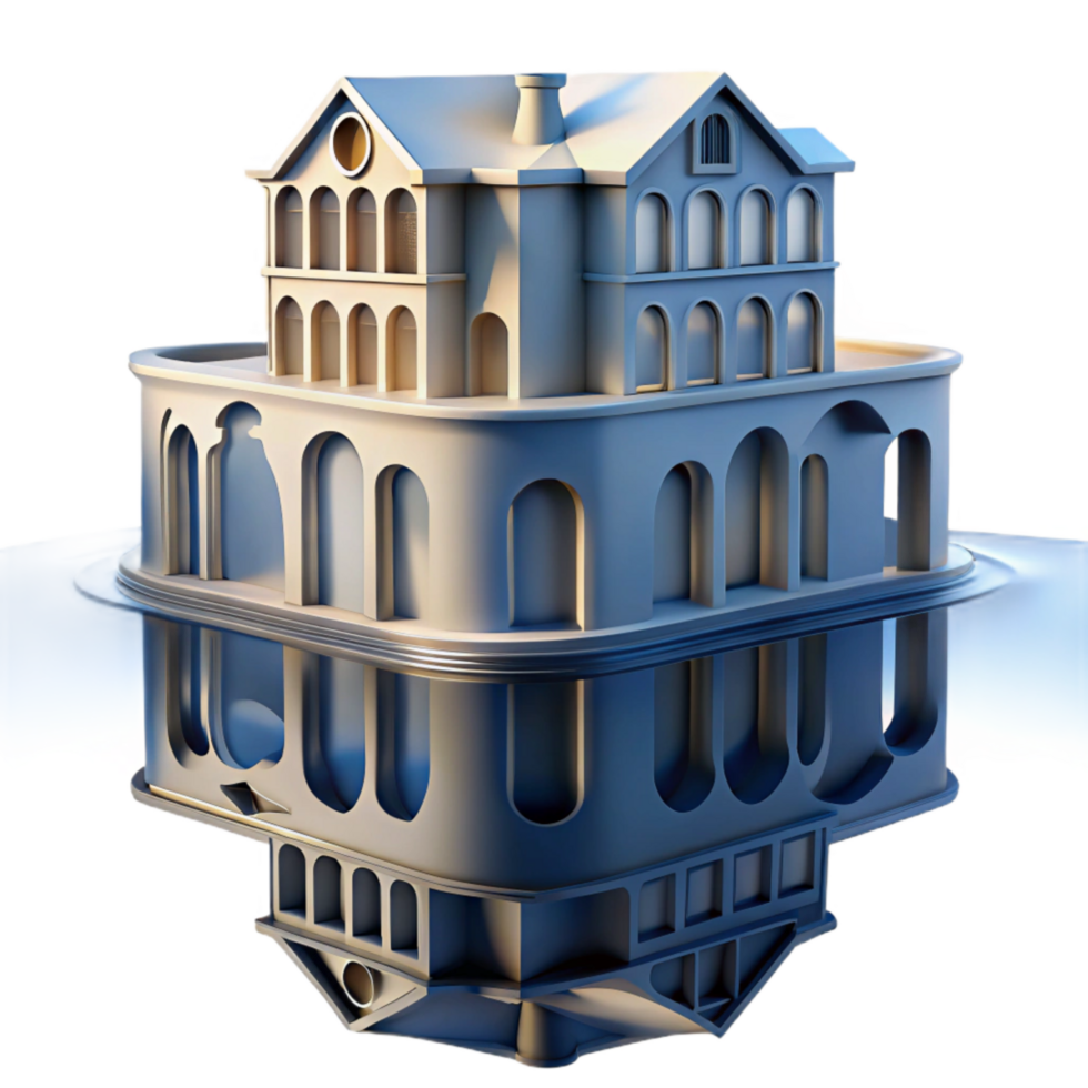 extraordinary classic Distorted Building Silhouette Reflection in Water Transparent Background professional png