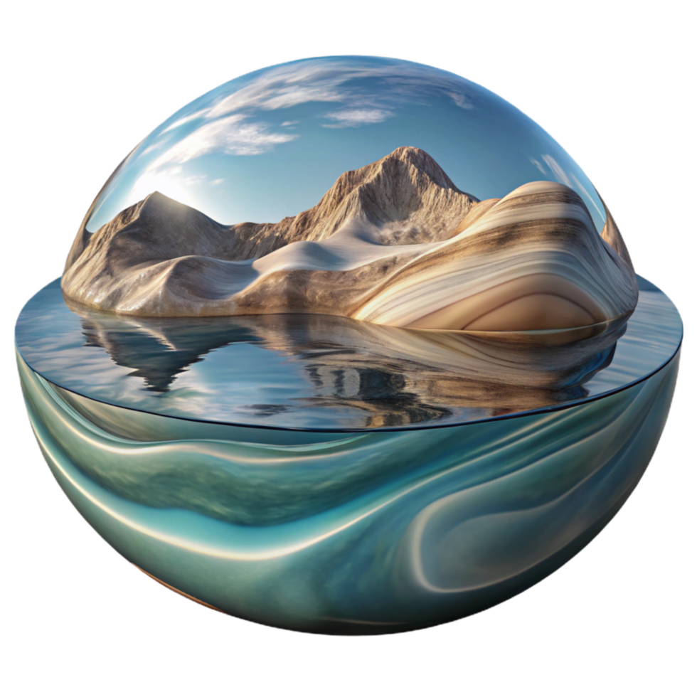 serene contemporary Distorted Landscape Reflection in Water Transparent Background png