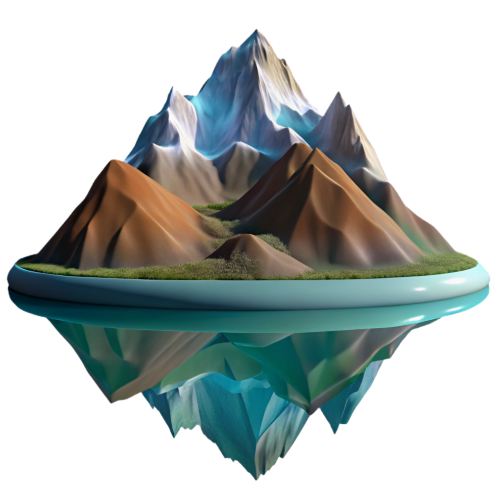 beautiful contemporary Distorted Mountain Reflection in Lake Water Isolated detailed png