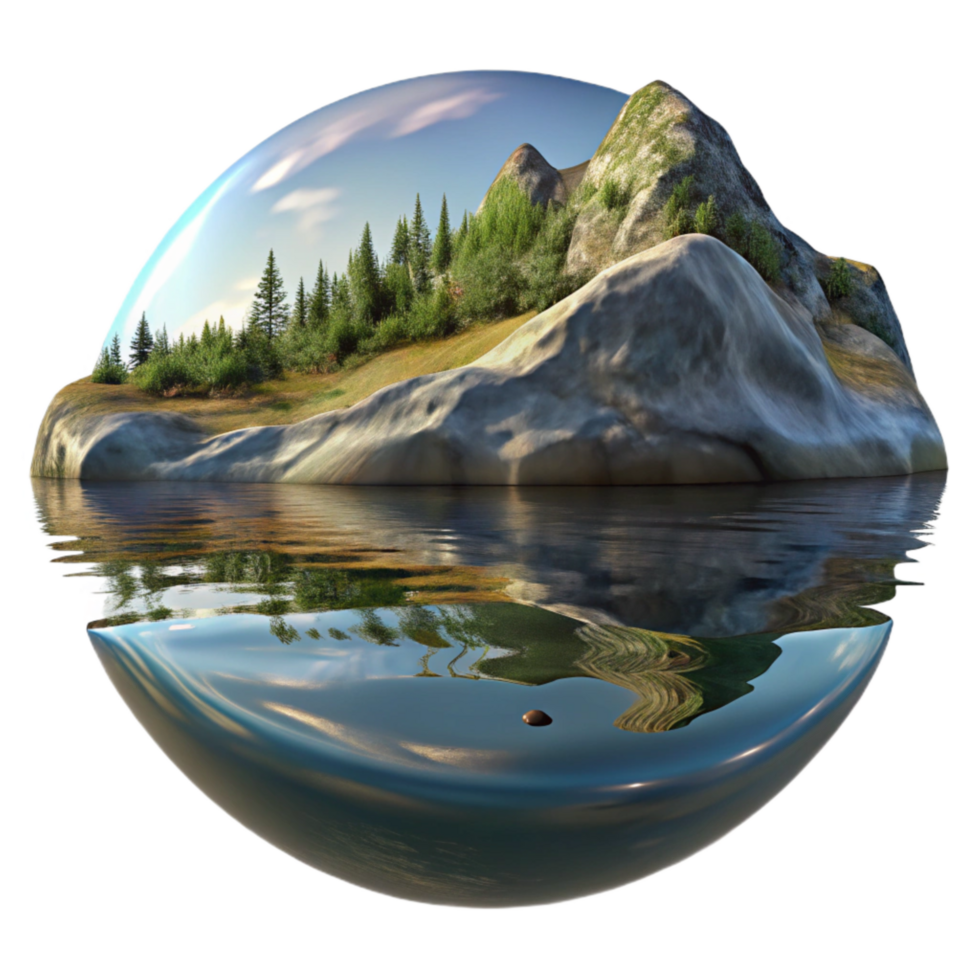 magnificent artistic Distorted Natural Scene Reflection in Water Transparent Background premium png